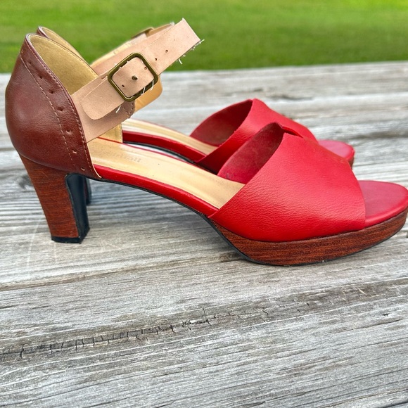 Red & Brown Chunky Heel Sandals - Picture 4 of 5
